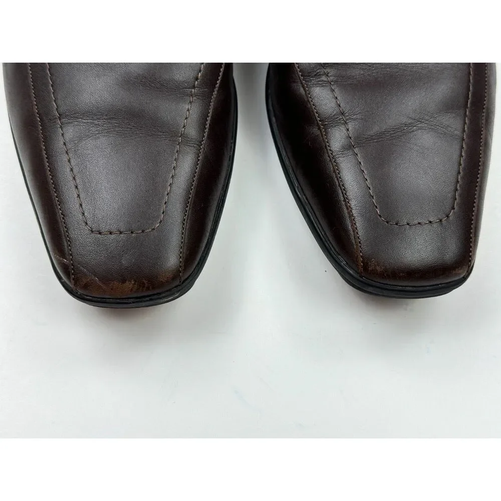 GUCCI Brown Leather Blue Ribbon Luxury Loafer Mens 8.5 D Flaw* Comfort‎ Shoes
